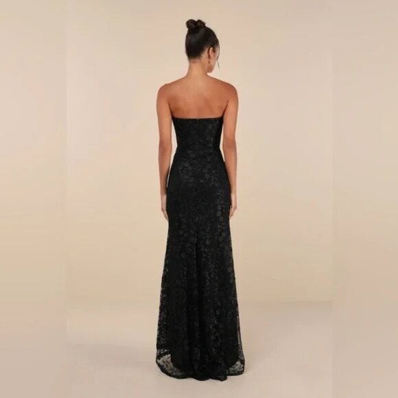 Lulus NEW Romantic Beauty Black Floral Embroidered Strapless Maxi Dress Size XL - Picture 3 of 12